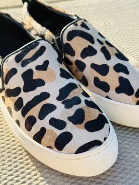 Leopard Pony Hair Slip On Sneakers Loafers NWT